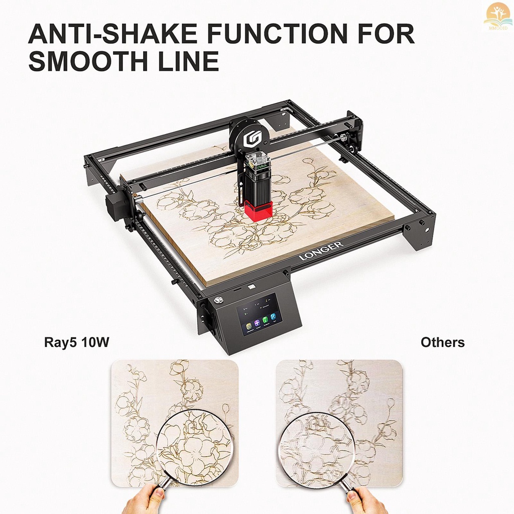 In Stock Lebih Panjang Ray5 10W Laser Engraver Dengan Area Ukiran 400x400mm 3.5 ''Touchscreen 32-bit Motherboard Dukungan App WIFI USB Data Kartu TF 0.06 * 0.06mm Laser Spot DIY Laser Mark