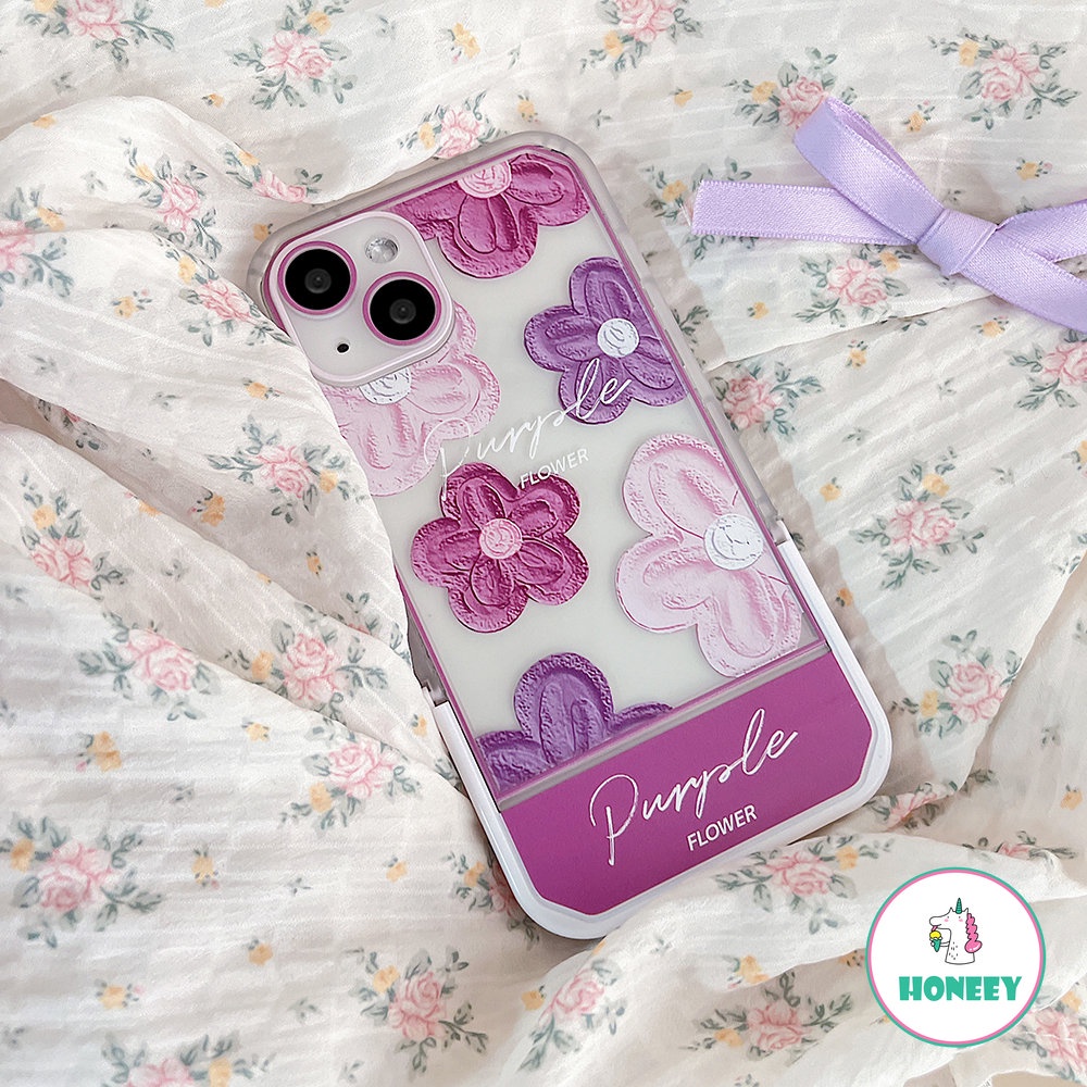 Ins Ungu Floral Invisible Bracket Phone Case Kompatibel Untuk Iphone14 13 12 11 Pro Max Casing iPhone 11xr XS 7 8Plus Lembut TPU Shockproof Back Cover