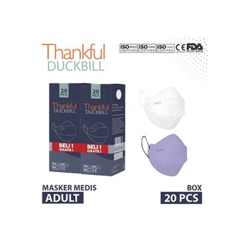 MASKER THANKFUL DUCKBILL EARLOOP ISI 20 - BUNDLE PUTIH DAN UNGU
