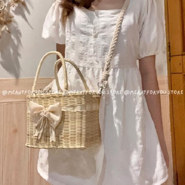TP13 - Tas rotan kotak pita vernish 21x12x15 cm selempang hand shoulder sling bag wanita perempuan