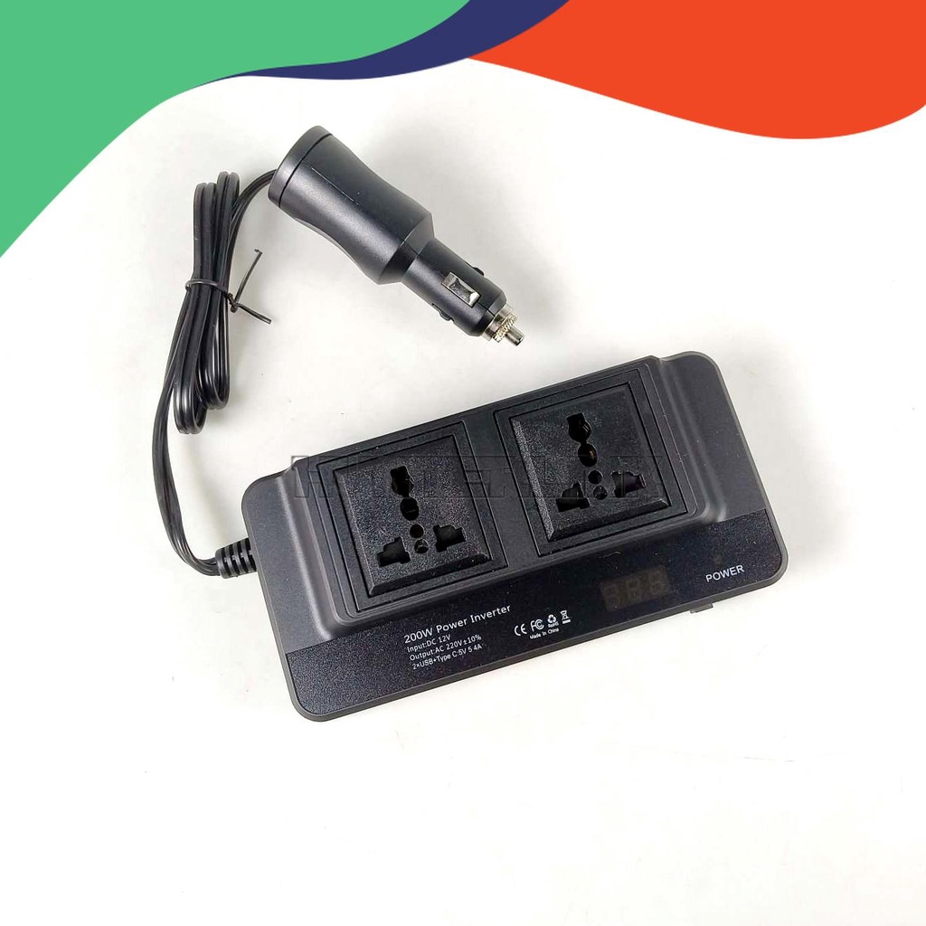 Inveter mobil 200watt - Car Power Inverter DC 12V to AC 220V 200W 3 USB Port - 8300-2 - Hitam