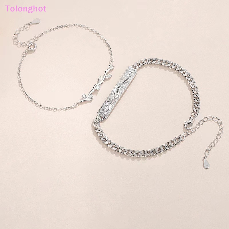 Tolonghot&gt; Gelang Pasangan Cabang Kepribadian Fashion Warna Silver Pasangan Peringatan Sederhana Gelang Rantai Pergelangan Tangan Hadiah Untuk Wanita Perhiasan well