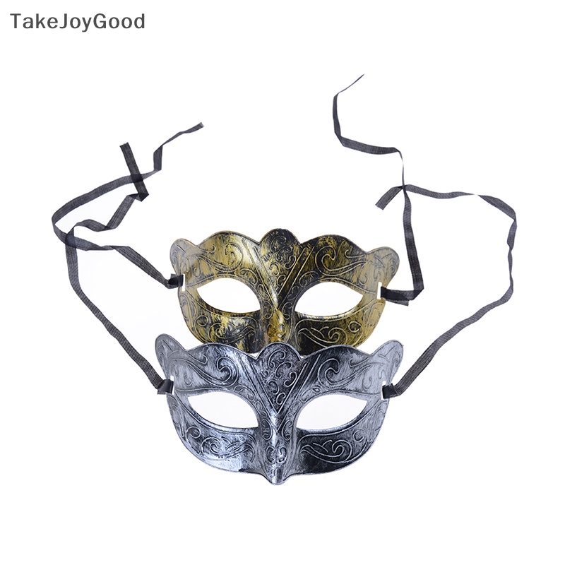 Takejoygood Masker Bola Pesta Topeng Retro Pria Halloween Antik Silver Gold Venetian Mardi Gras Masquerade QWP