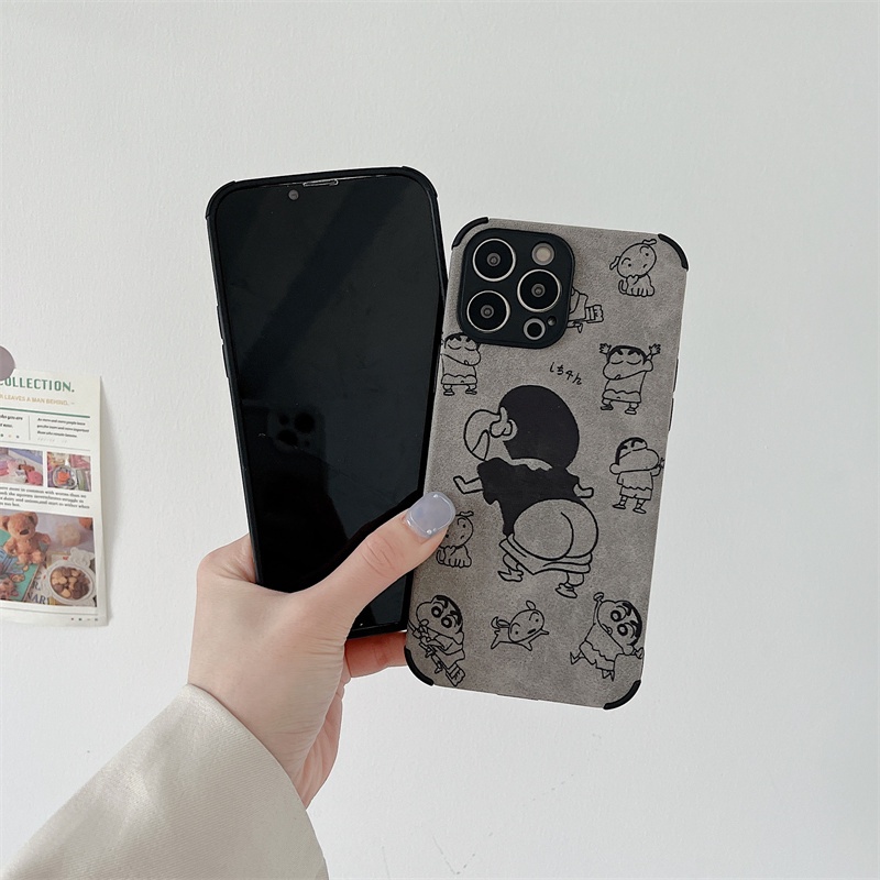 IPHONE Doraemon Jingle Kartun Kucing Lambskin Leather Case Kompatibel Untuk Iphone11 12 13 14 Pro Max XR X XS 7 8 Plus Suede Lembut Shockproof Phone Case Cover