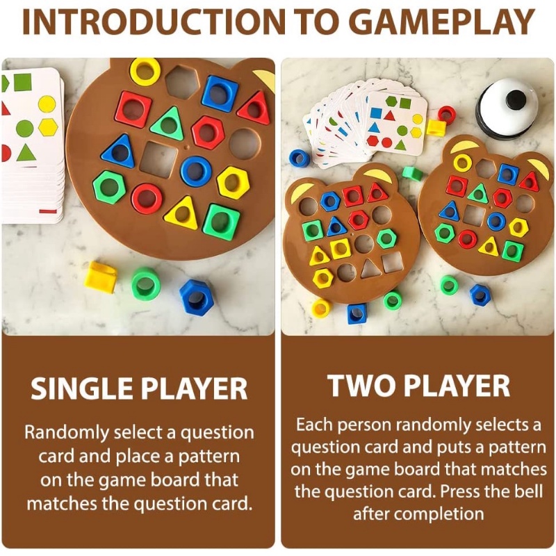 Permainan Puzzle Blok Pencocokan Bentuk Geometris 3D/mainan Bayi Montessori DIY/Permainan Pengenalan Warna Interaktif Edukasi Dini Anak-Anak/Puzzle Papan Pencocokan Bentuk &amp; Warna