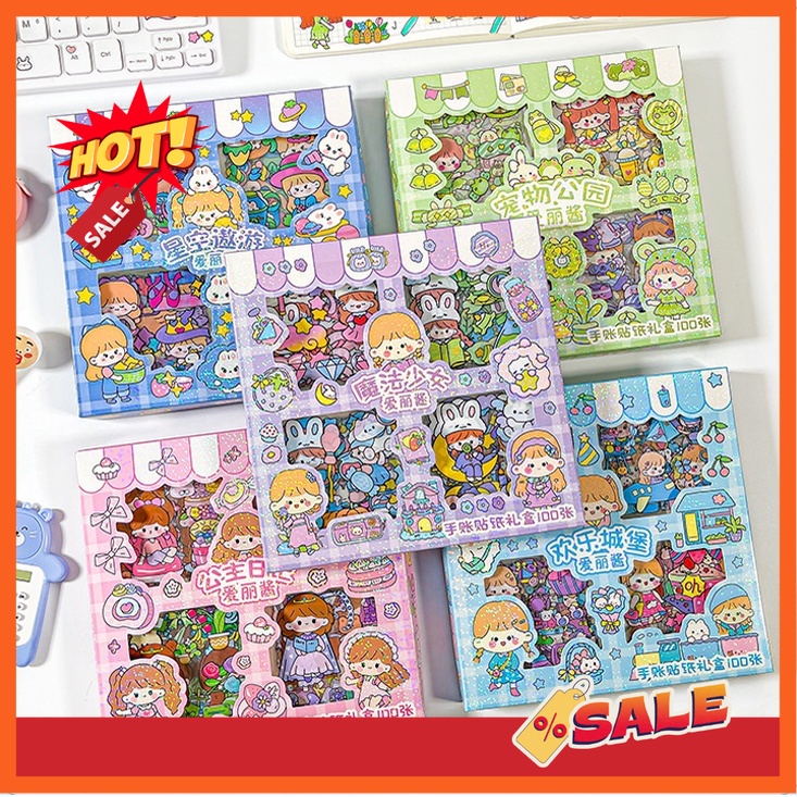 Ellie Stiker Korea Isi 100 Pcs Sticker Deco Aesthetic / Bujo /Scrapbook Momo Girl Sticker Tumbler / 
