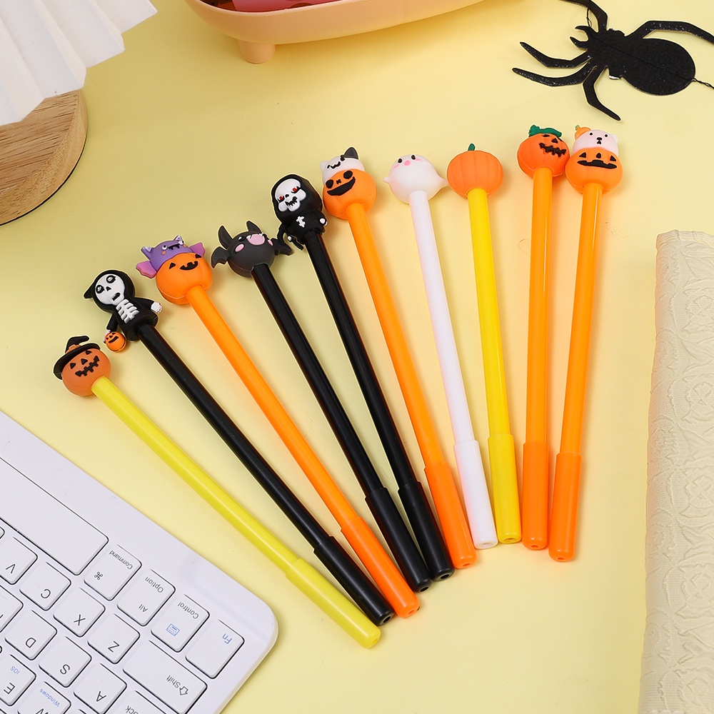 Hadiah Alat Tulis Sekolah Lucu Perlengkapan Menulis/Kreatif Halloween Labu Kelelawar Hantu Gel Pulpen/Pena Netral Tinta Hitam 0.5mm/pena Netral Kartun/