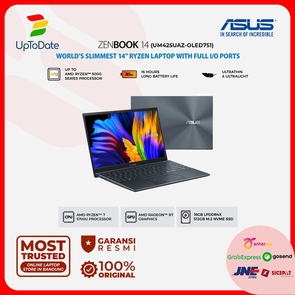 Laptop Asus ZenBook 14 UM425UAZ-OLED751 Ryzen 7 5700U 16GB 512GB 14" W11+OHS - Uptodate Bandung