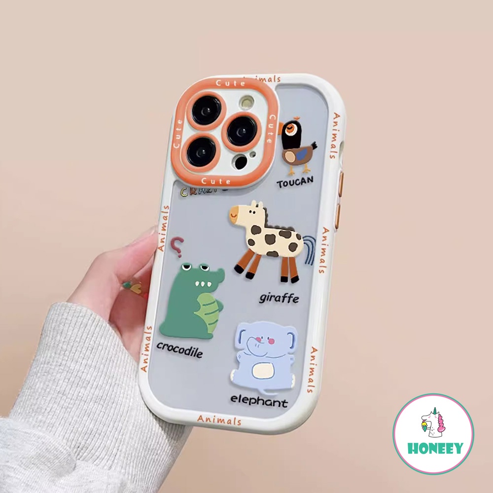 Ins Lucu Kartun Buaya Jerapah Casing Ponsel Akrilik Bening Kompatibel Untuk iPhone 14 Pro 13 11 12 Pro Max Shockproof Handphone Cover