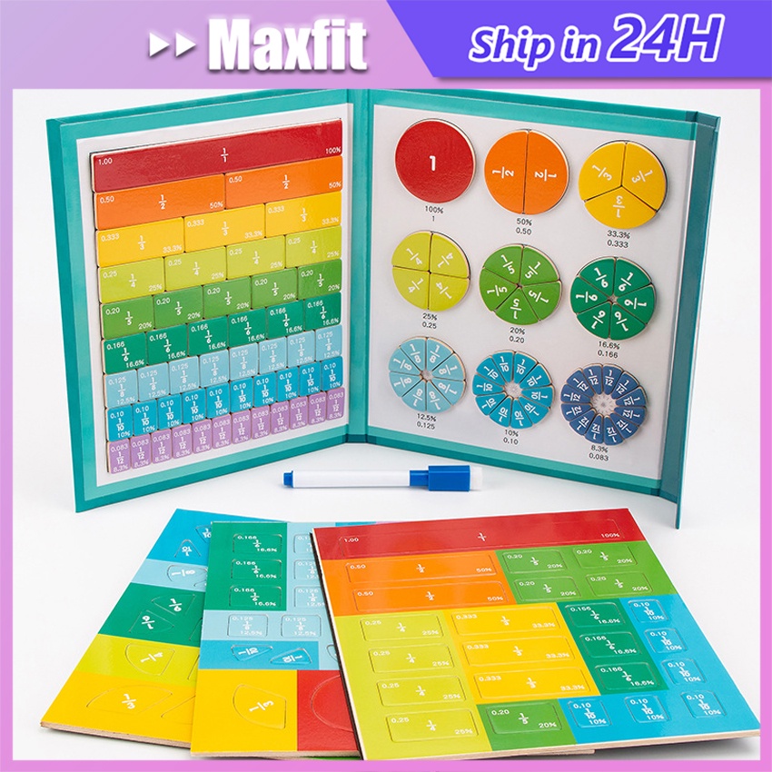 Alat Peraga Matematika Pecahan Learning Fractions Wooden Toys / Mainan Anak Buku Magnetic Belajar Pe