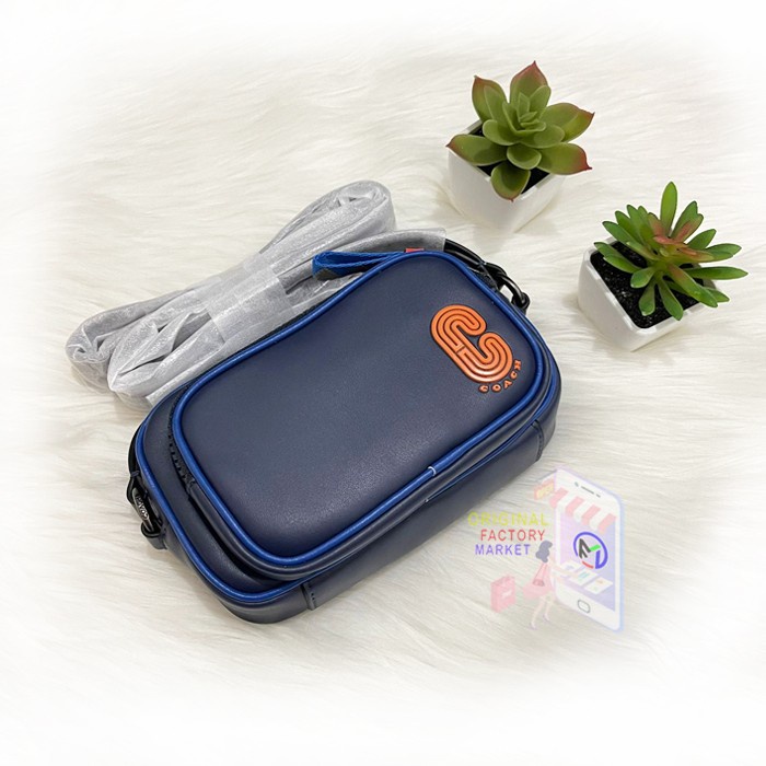 VS TAS COACH 5797 MINI EDGE GEO WEB DOUBLE POUCH CROSSBODY BLUE MULTI ORI