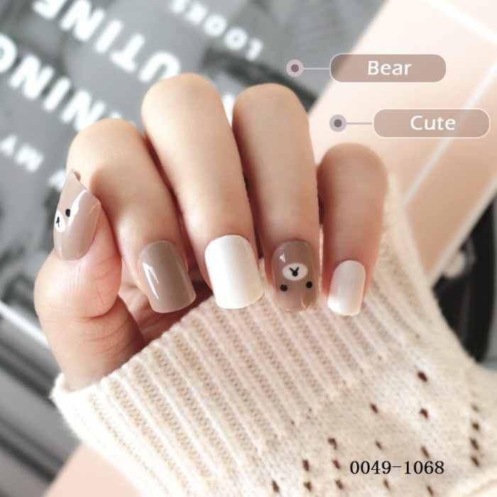 JM-1068 Teddy Bear Cute Fake Nails Kuku Palsu Motif Beruang Nail Art