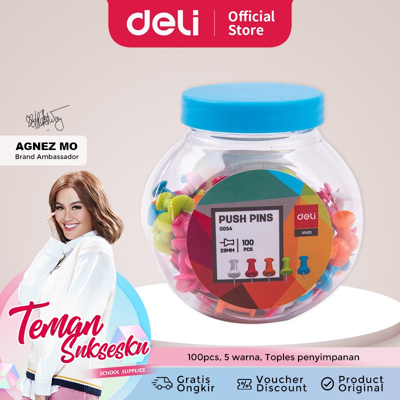 

MYSTYLE DELI PAKU PAYUNG PUSH PIN 23 MM WARNA E0054 1 TUBE ISI 100 PCS PERLENGKAPAN KANTOR