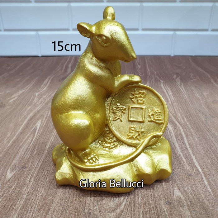patung pajangan shio tikus emas jumbo 12 shio gold