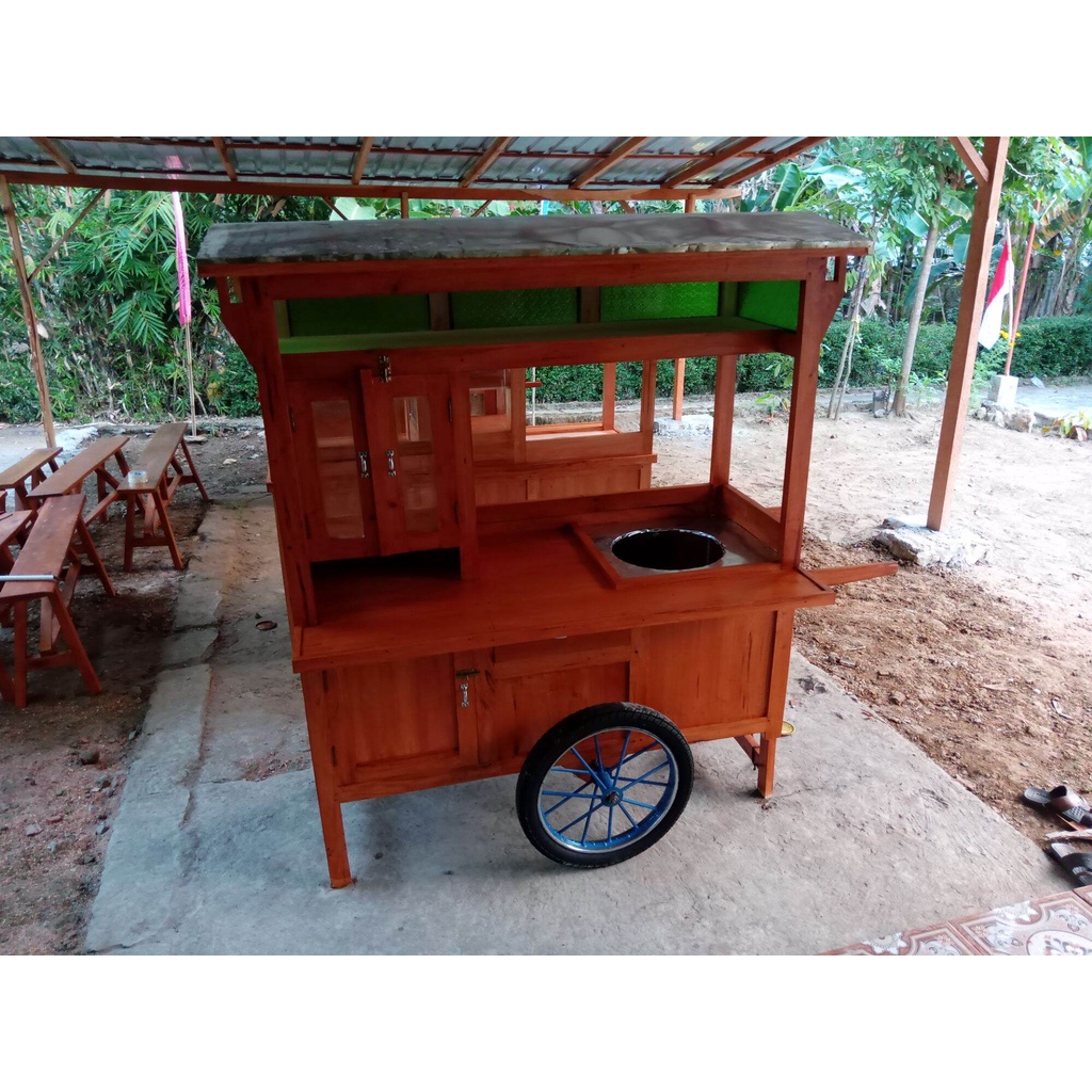 gerobak bakso murah bahan kayu mahoni model kaca FREE ONGKOS KIRIM