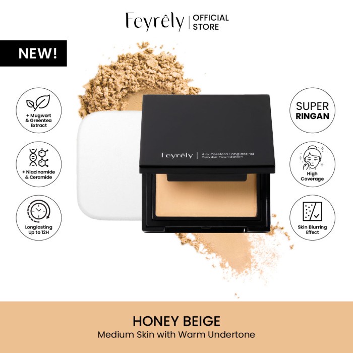 FEYRELY AIRY PORELESS LONGLASTING POWDER FOUNDATION | BEDAK PADAT - RS