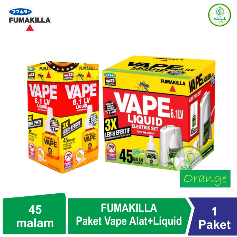 FUMAKILLA Paket Vape Alat + Refil Liquid 45 malam - Obat Anti Nyamuk Elektrik - Anti nyamuk