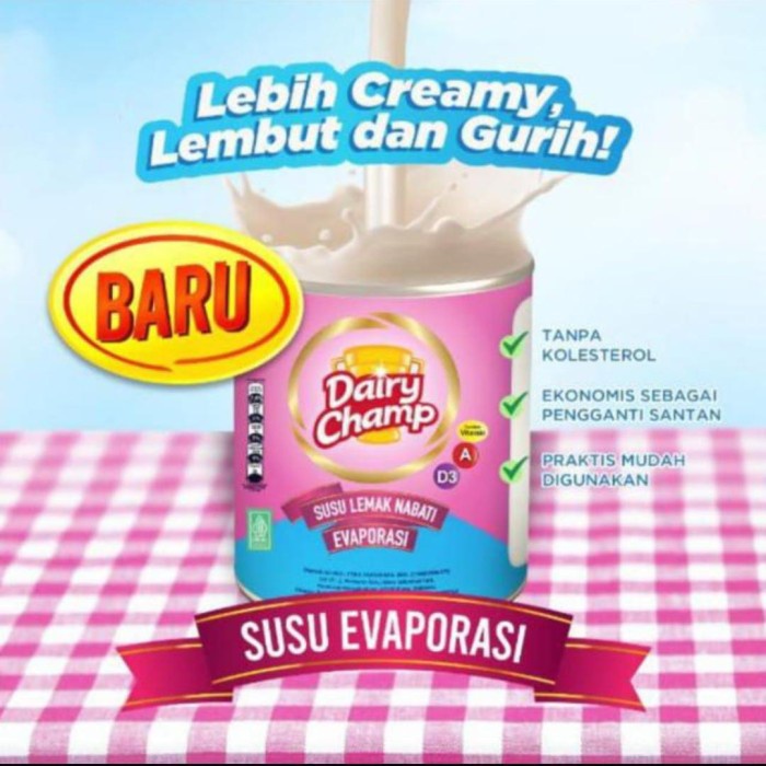 

SUSU EVAPORASI DAIRY CHAMP EVAPORASI 390 GRAM 1 DUS INSTANT KURIR