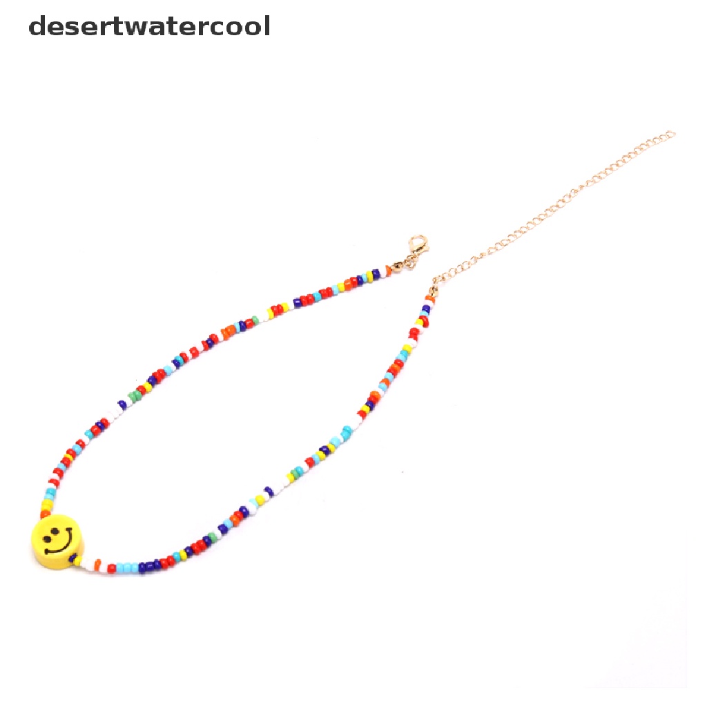 Deid Bohemia Manik-Manik Warna-Warni Wajah Senyum Liontin Choker Kalung Klavikula Perhiasan Hadiah Martijn