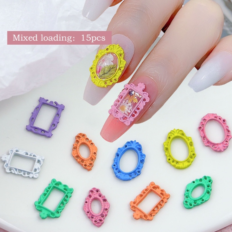 Siy Frame Nail Charms Alloy Perhiasan Nail Art Stiker Nail Art 3D Untuk Wanita Perempuan