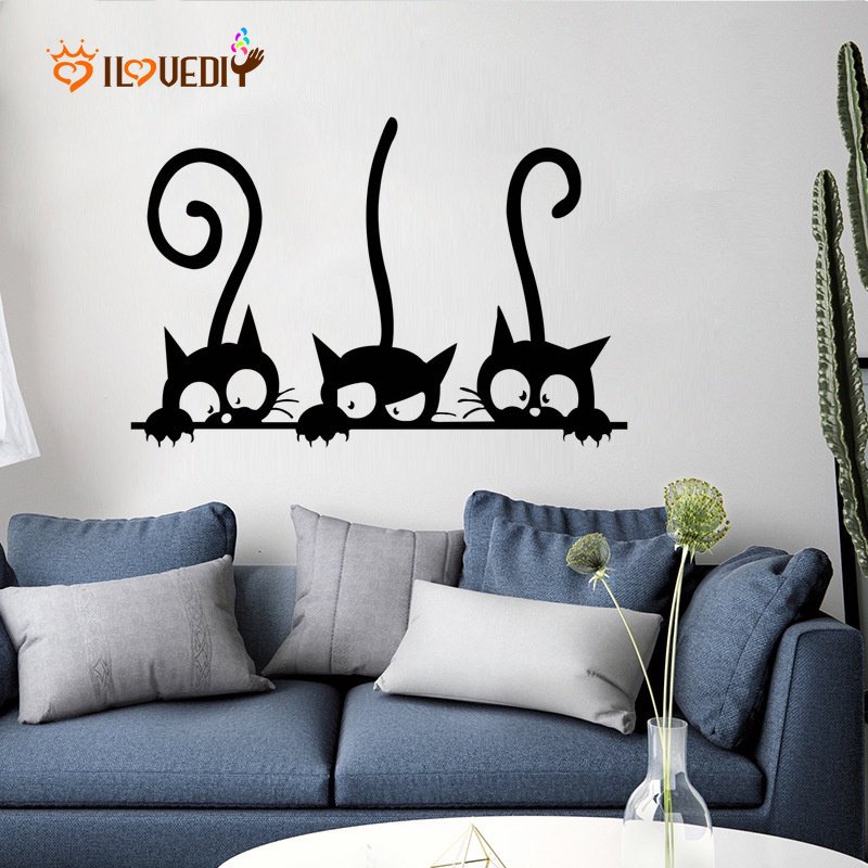 Removable Three Black Cat Wall Stickers/Art Decal Mural DIY Dekorasi Kamar Tidur Stiker Dinding/Pesta DIY Craft Hiasan Rumah Stiker