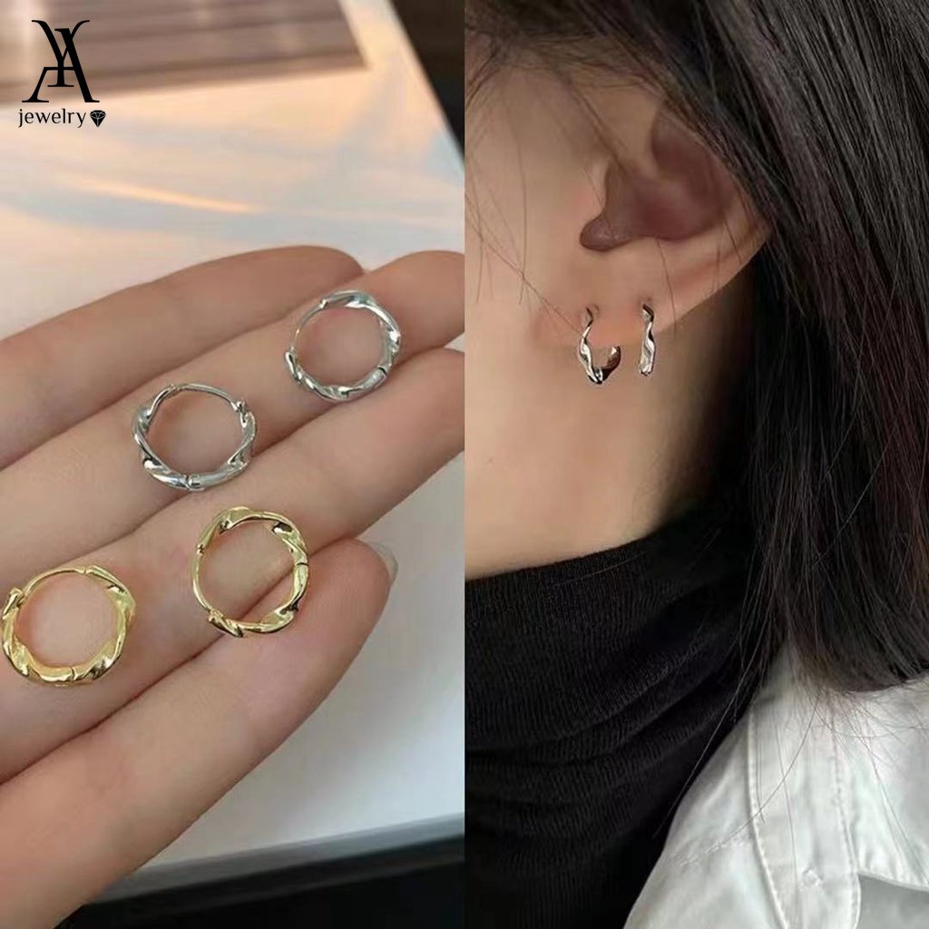 AY(CN) Ay (CN) Fashion Tidak Teratur Memutar Anting Hoop Untuk Wanita Sederhana Emas Perak Anting Perhiasan Aksesoris