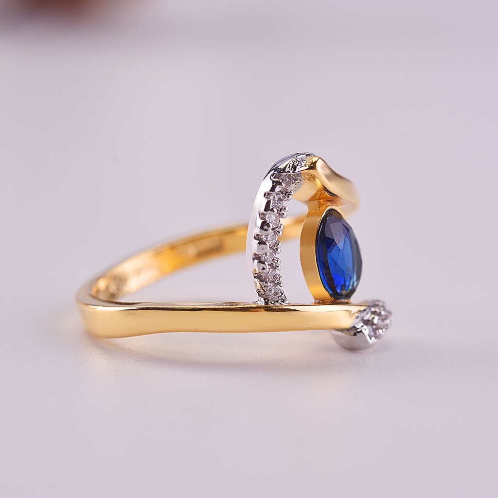 Goldkingdom Fashion Perhiasan Aksesoris Ready Stock Berlapis Emas Safir Dua Warna Cincin Eropa Dan Amerika Wanita Pertunangan Cincin