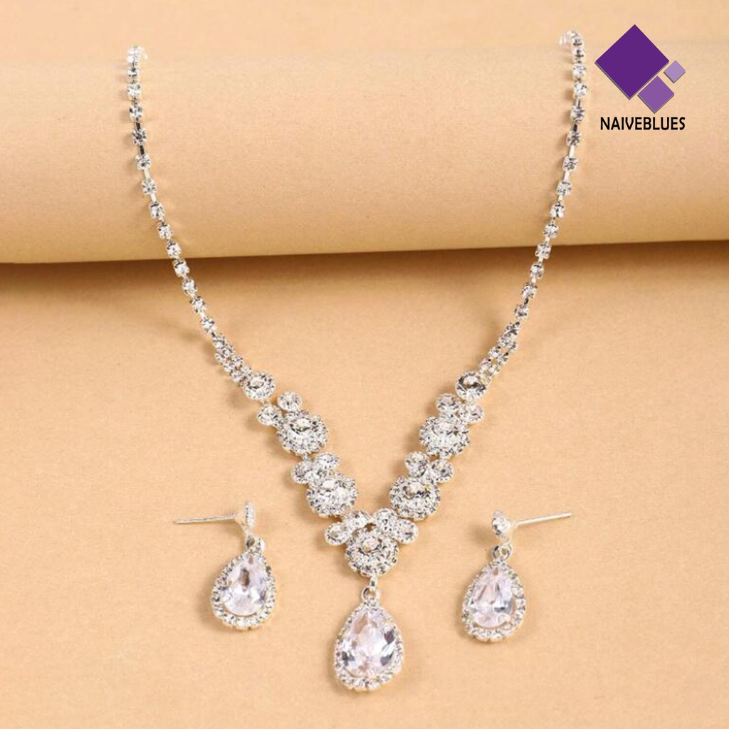 Naiveblue &gt; 1set Liontin Leher Pengerjaan Aplikasi Lebar Alloy Indah Drop Kalung Perhiasan