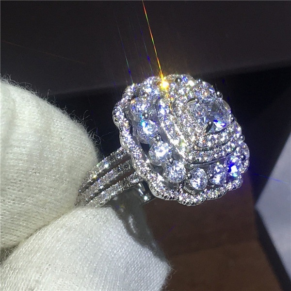 Goldkingdom Aksesoris Perhiasan Fashion Ready Stock Berlebihan Penuh Dari Berlian Bubuk Kristal Putri Cincin Eropa Dan Amerika Pesta Party Engagement