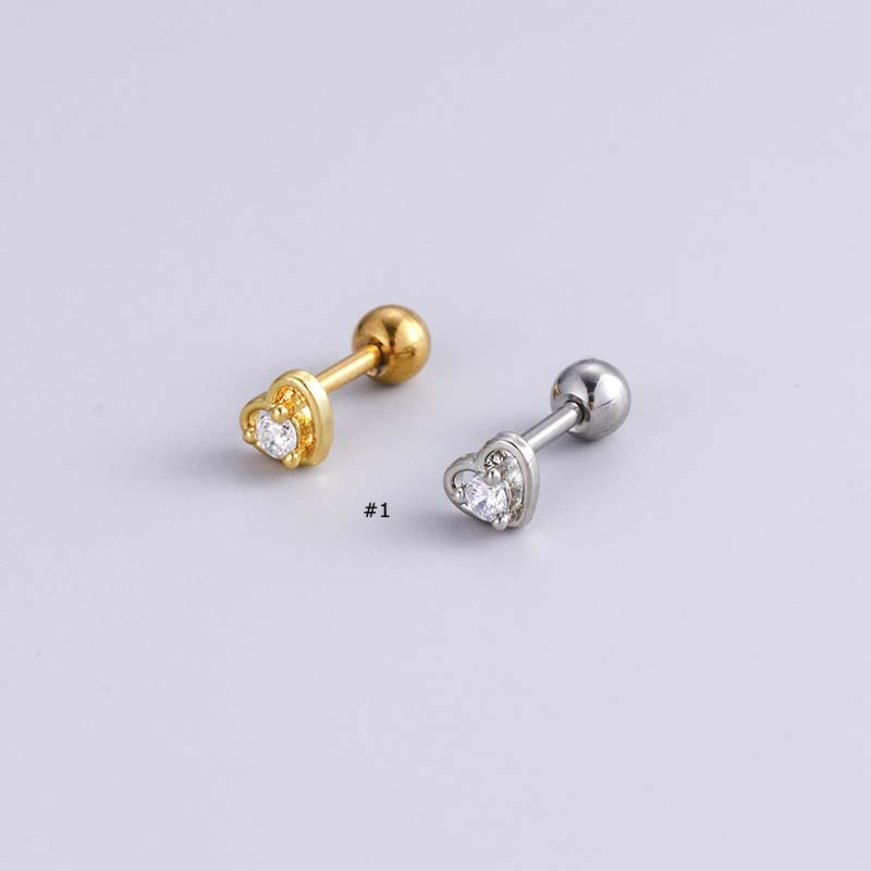 1biji Fashion 16G Stainless Steel Tulang Rawan Helix Piercing Earring Stud Dengan Jantung Ikatan Simpul Bunga Pesona Warna Emas Dan Perak