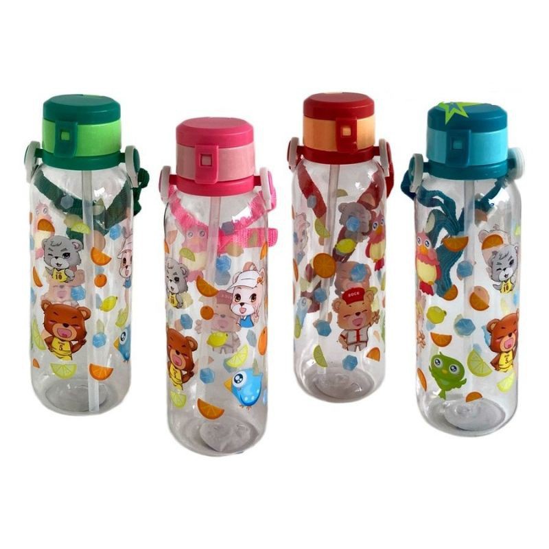 Mikusoo Botol Minum Anak Tali Sedotan Karakter Beruang BPA Free 480ml Murah H55