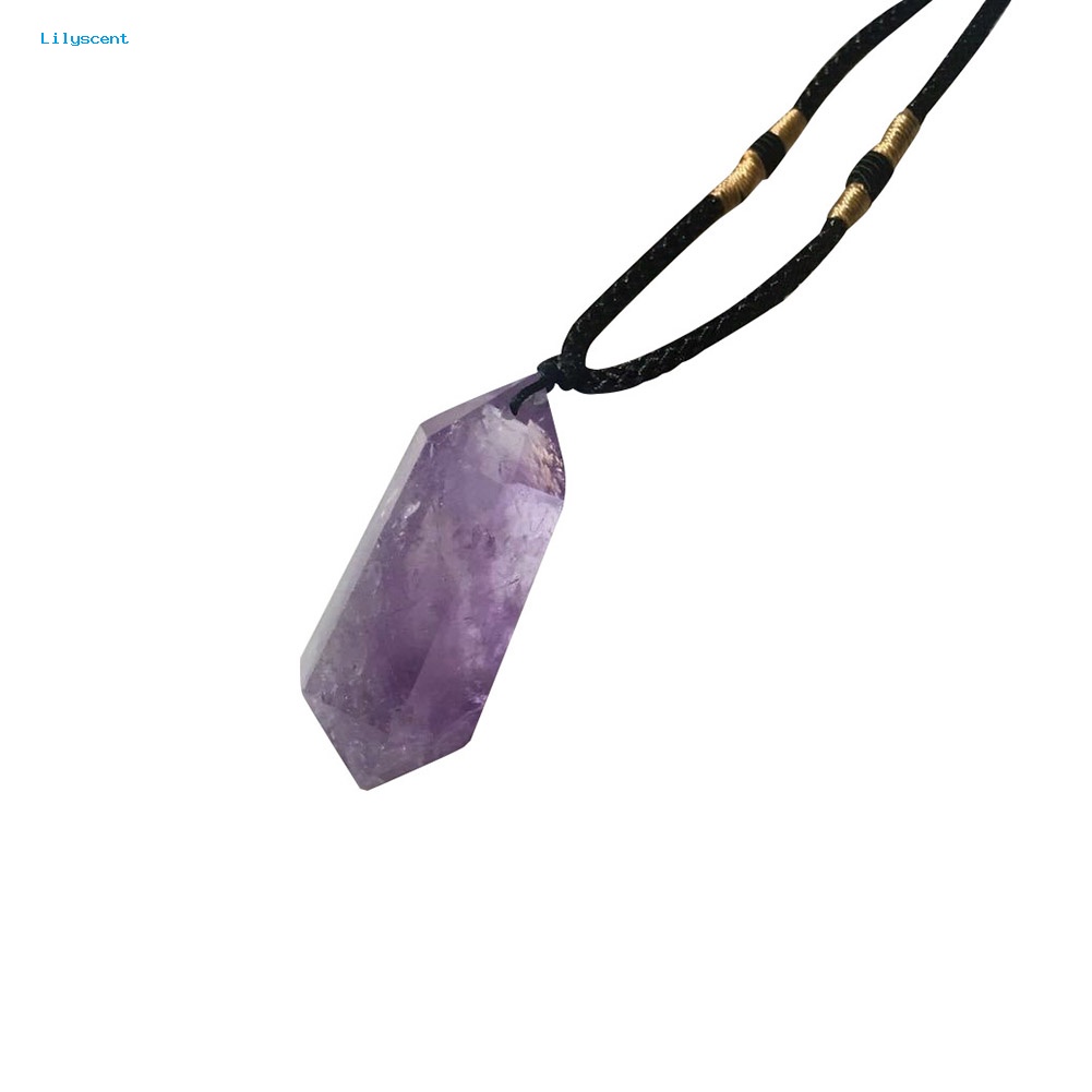 Lilyscent Faux Amethyst Double Terminated Hexagonal Wand Pendant Point Healing Necklace