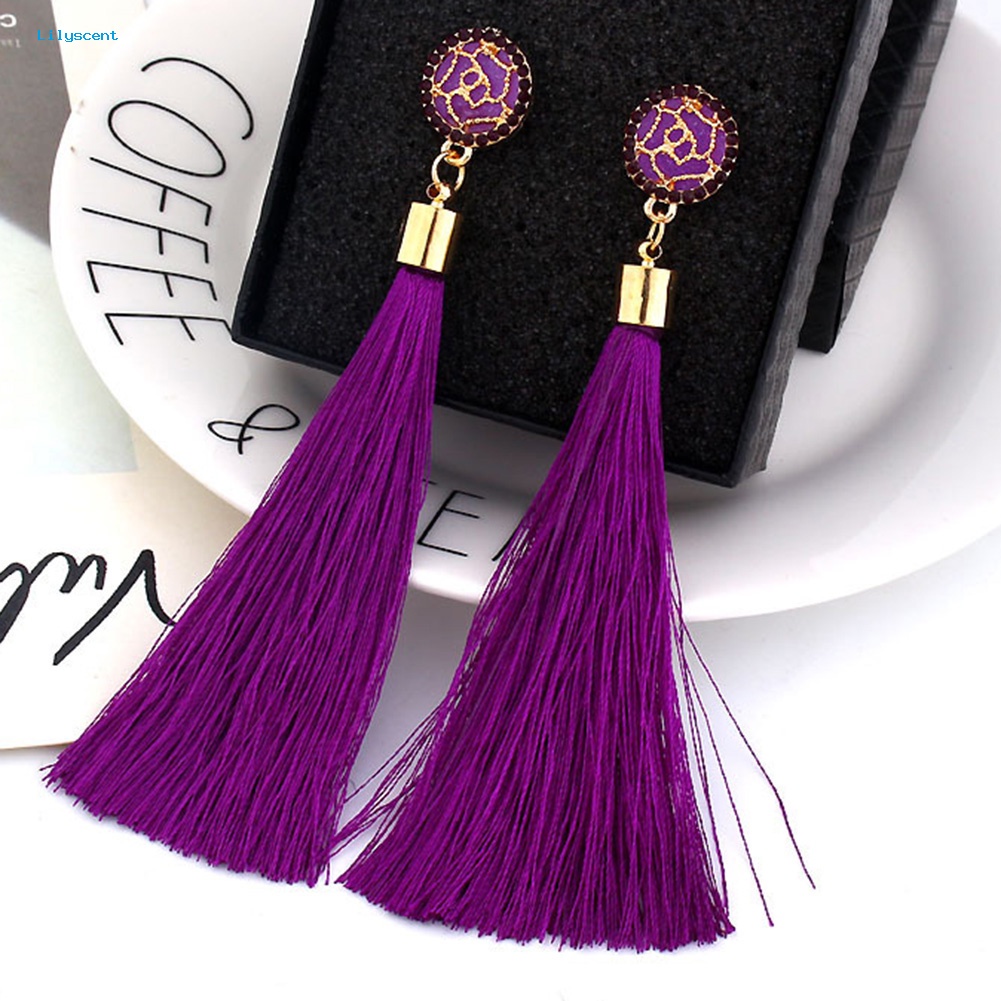 Lilyscent Bohemian Etnik Bunga Rumbai Panjang Menjuntai Statement Earrings Wanita Perhiasan Hadiah