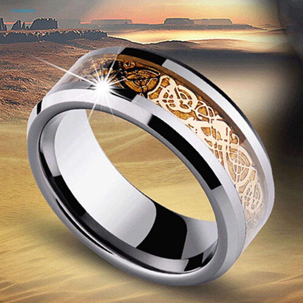 Lilyscent Cincin Titanium Steel Tidak Luntur Untuk Pesta Unisex Motif Naga Wdding Cincin Perhiasan Tidak Luntur