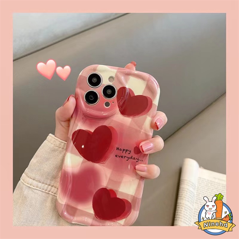 IPHONE Casing Kompatibel Untuk Iphone14 13 12 11 Pro Max X Xr Xs Max8 7 6 6s Plus SE ins Gaya Korea Checker Love Graffiti Phone Case Anti Jatuh Glossy Silikon Soft Case Cover Pelindung