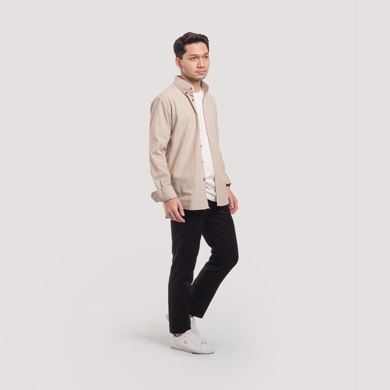 Kemeja Pria Polos WOODCUTTER Basic Shirt - Cream Khaky Longsleeve Lengan Panjang