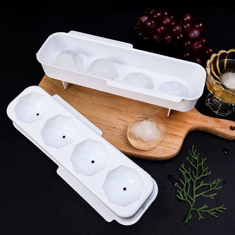 Cetakan Es Sederhana 4kisi Cetakan Es Batu Bulat Whiskey Maker Ball Mould Hoki Puck Cooler Box Kreatif Food Grade PP Membuat Es Untuk Aksesoris Dapur