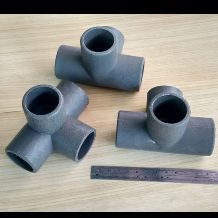 DISKON SHOPEE/ sambungan fitting tee pipa pvc 4 way arah 1" inch rangka hidroponik - Abu-abu