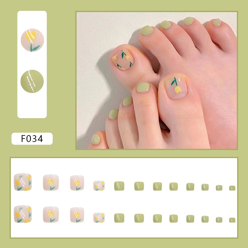 New Fashion Buatan Fake Toe Nails Tips Paku Palsu Kaki F028-F046