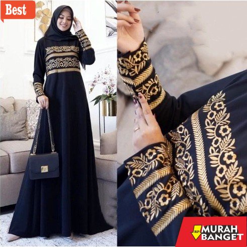 Gaya ala timur tengah di hari raya- Anisa Abaya / Gamis Bordir Wanita / Gamis Abaya Muslimah / Baju 