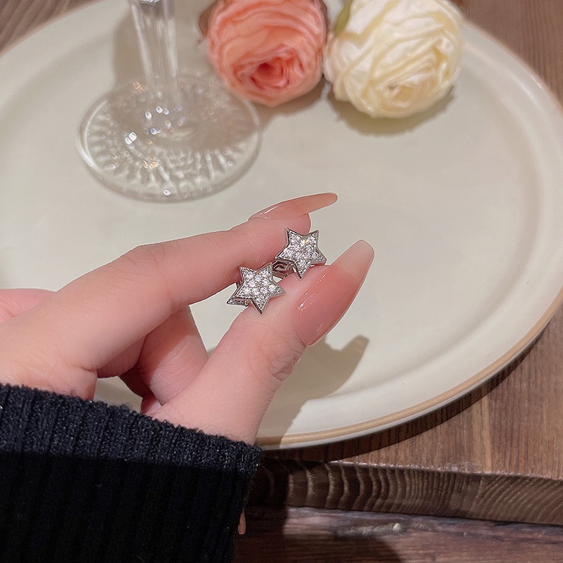 925 Perak Jarum Indah Bintang Anting Perempuan Fashion Rasa Tinggi Dua Sisi Anting