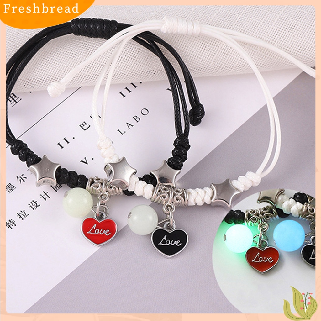 &lt; Freshbread &gt; 1pasang Gelang Persahabatan Eye-catching Luminous Pengerjaan Halus Liontin Geometris Hias Perhiasan Cross Adjustable Pasangan Kekasih Gelang Untuk Teman