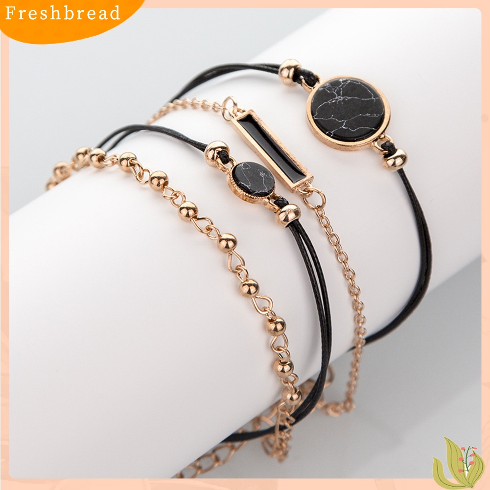 &lt; Freshbread &gt; 4Pcs/Set Wanita Bohemian Bulat Bar Batu Pesona Gelang Tali Rantai Bangle Perhiasan