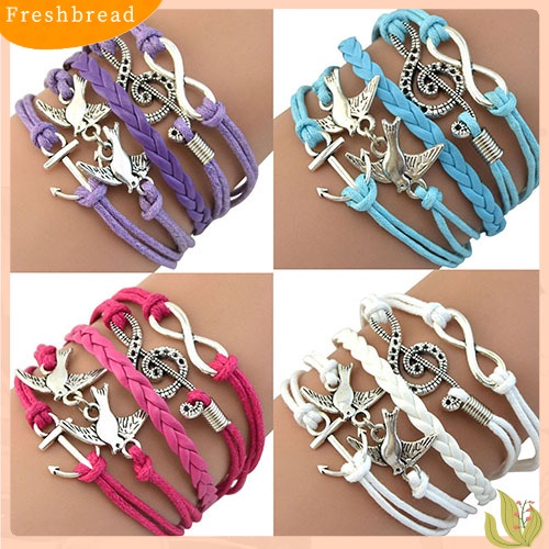 &lt; Freshbread &gt; Wanita Retro Tengkorak Musik Merpati Kulit Imitasi Pesona Gelang Bangle Cuff