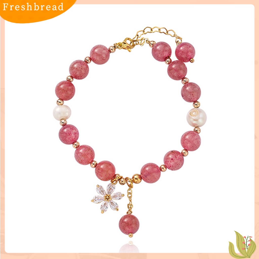 &lt; Freshbread &gt; Wanita Gelang Manik-Manik Manis Mutiara Imitasi Bunga Cubic Zirconia Hadiah Hias Pink Faux Kristal Manik-Manik Bangle Perhiasan Aksesori Busana