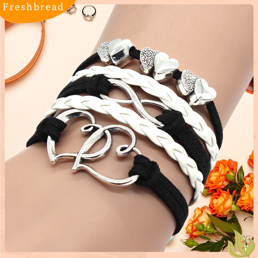 &lt; Freshbread &gt; Gelang Beberapa Lapisan Anti-Alergi Aksesoris Fashion Buatan Tangan Cinta Besar Hati Liontin Braided Bracelet Untuk Pakaian Sehari-Hari