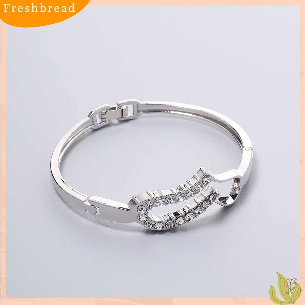 &lt; Freshbread &gt; Wanita Fashion Berongga Hati Berlian Imitasi Mengkilap Bangle Perak Disepuh Gelang Perhiasan