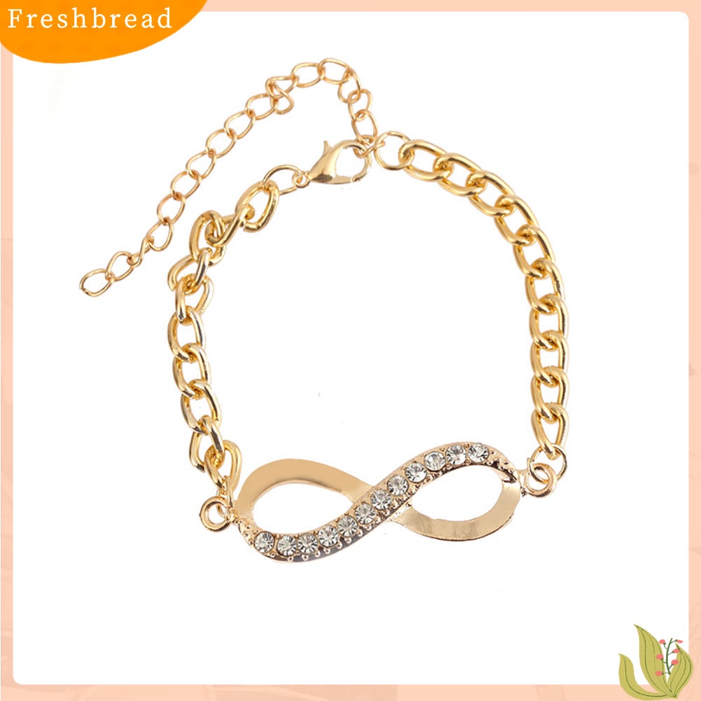 &lt; Freshbread &gt; Perhiasan Gelang Berlian Imitasi Kristal Rantai Emas Infinity Wanita Hadir