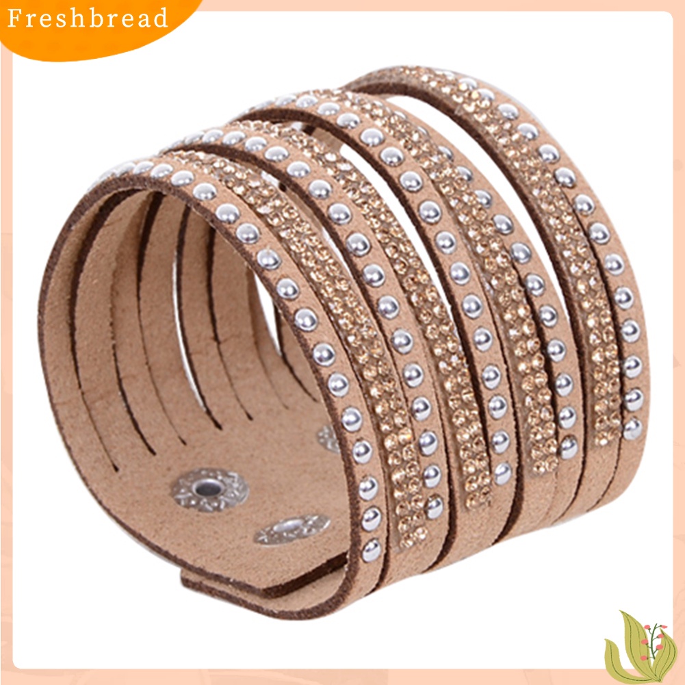 &lt; Freshbread &gt; Wanita Multilayer Rivet Berlian Imitasi Beludru Manset Bangle Gelang Gelang Hadiah