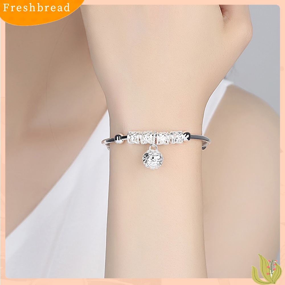 &lt; Freshbread &gt; Wanita Manik-Manik Bell Pesona Perak Disepuh Adjustable Gelang Bangle Perhiasan Hadiah